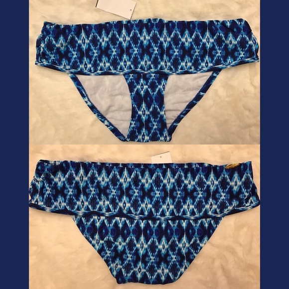 NEW $64 Jessica Simpson Ikat Foldover Bikini Bottom Blue Navy [SZ Small ]‎ - Picture 1 of 6